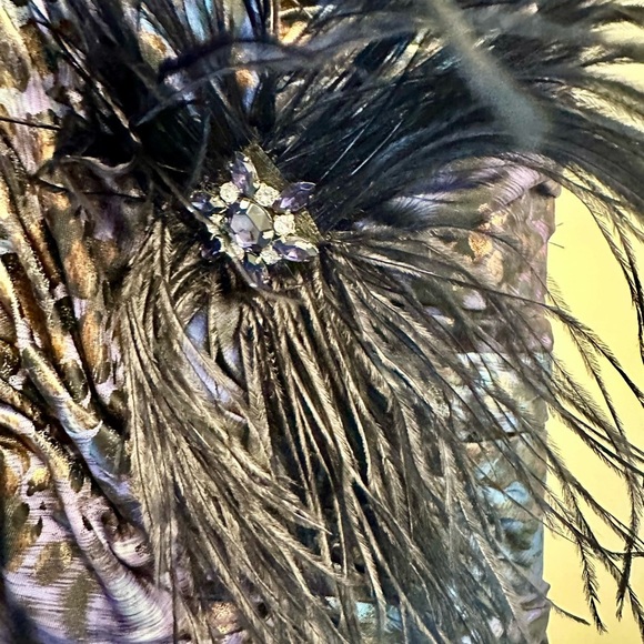 Y2K Cache Animal Print Feather Embellishment Blue & Black Cocktail Dress Size 2 - Picture 3 of 7